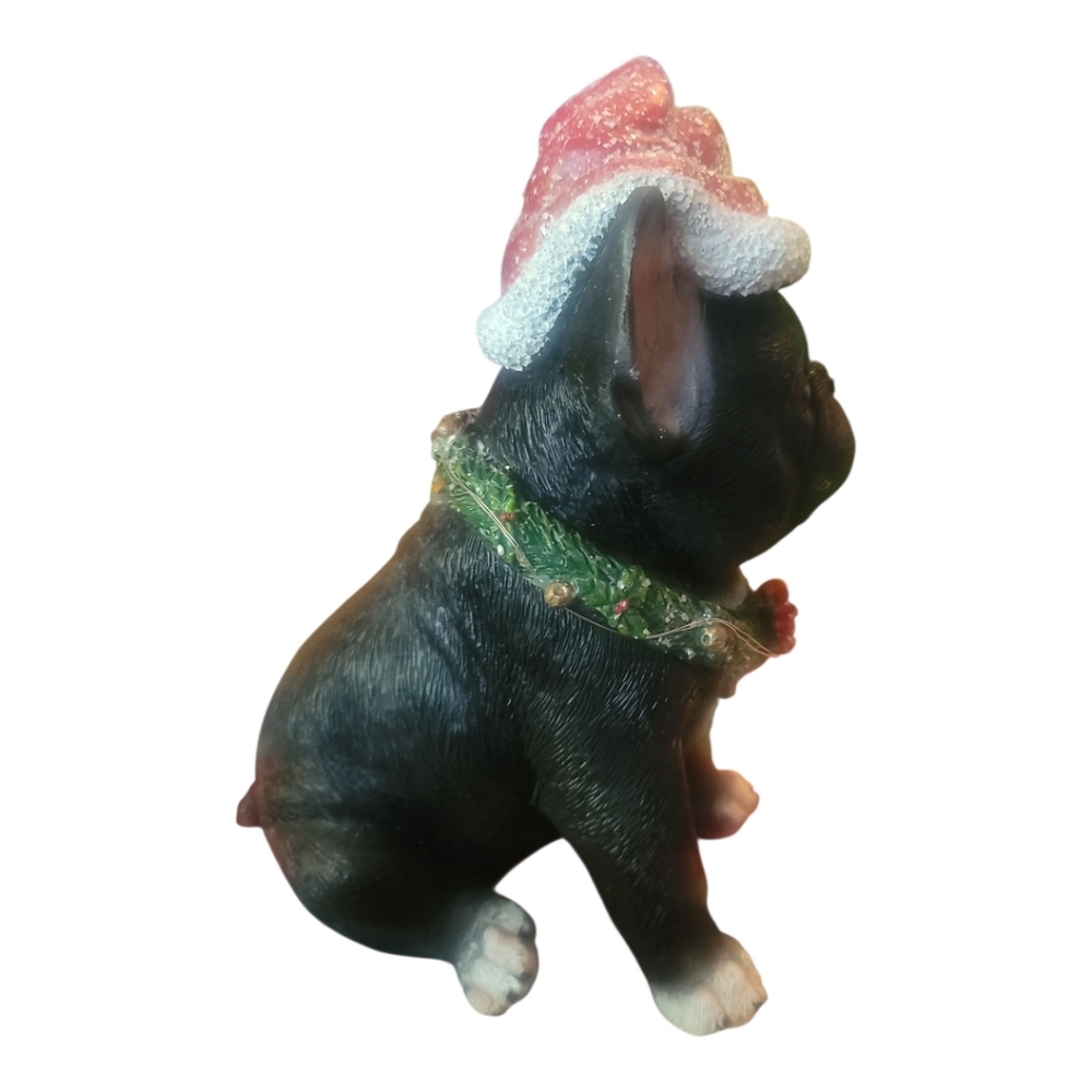 Festive light up Christmas Santa hat frenchie french bulldog Dog Figurine statue - Picture 4 of 7